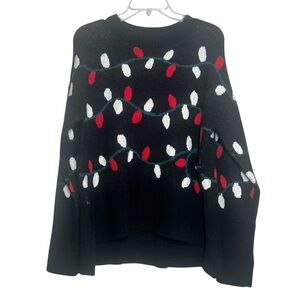 Grace + Karma Sweater Womens Size Large Holiday Christmas Lights Black Crewneck